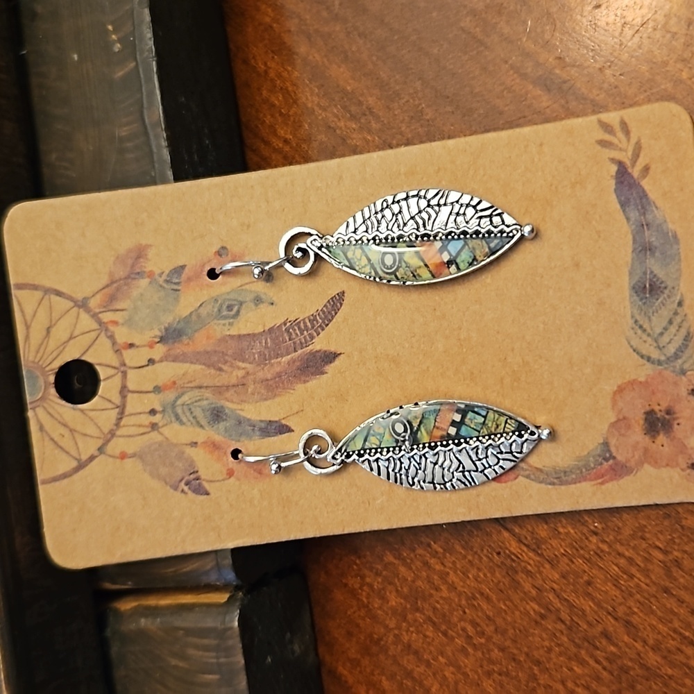 Mosaic Leaf Dangle Earrings